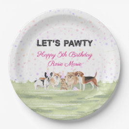Cute Let's Pawty Pink Custom Dog Birthday Party Papieren Bordje