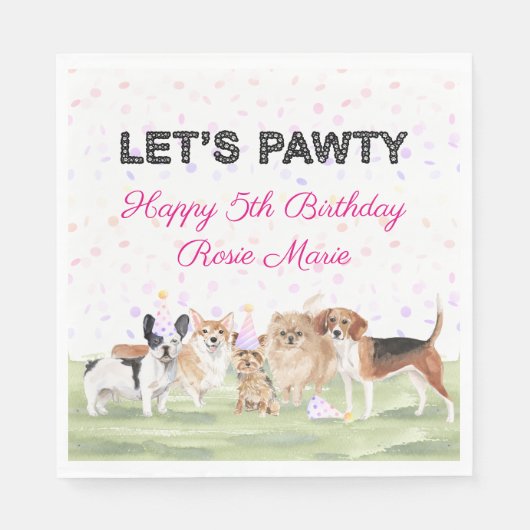 Cute Let's Pawty Pink Custom Dog Birthday Party Servet (Voorkant)