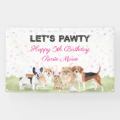 Cute Let's Pawty Pink Custom Dog Birthday Party Spandoek (Horizontaal)