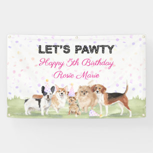 Cute Let's Pawty Pink Custom Dog Birthday Party Spandoek