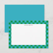 Cute Leuke Checkerboard Blauwe Groene Geometrische Bedankkaart (Voorkant / Achterkant)