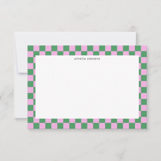 Cute Leuke Checkerboard Roze Groen Geometrische Na Bedankkaart (Voorkant)