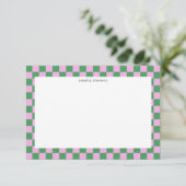 Cute Leuke Checkerboard Roze Groen Geometrische Na Bedankkaart (Staand voorkant)