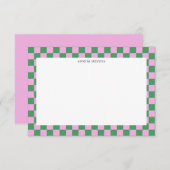 Cute Leuke Checkerboard Roze Groen Geometrische Na Bedankkaart (Voorkant / Achterkant)