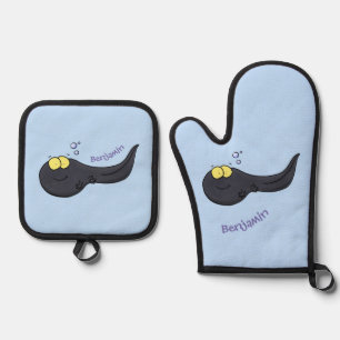 Cute leuke tadpole cartoon illustratie ovenwant & pannenlap set