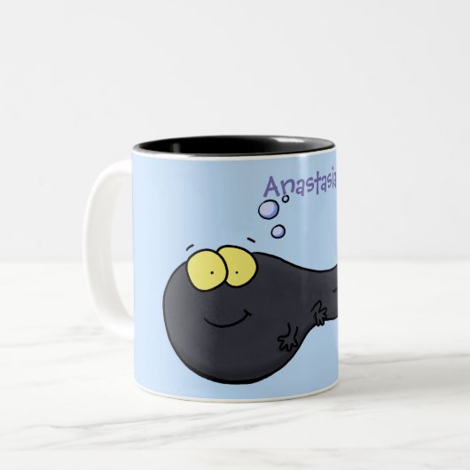 Cute leuke tadpole cartoon illustratie tweekleurige koffiemok (Voorkant links)