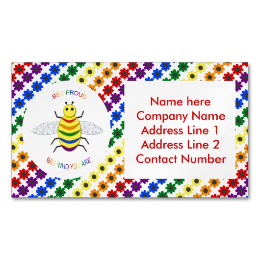 Cute LGBT Proud Rainbow Bee en Flowers Custom Magnetisch Visitekaartje (Voorkant)