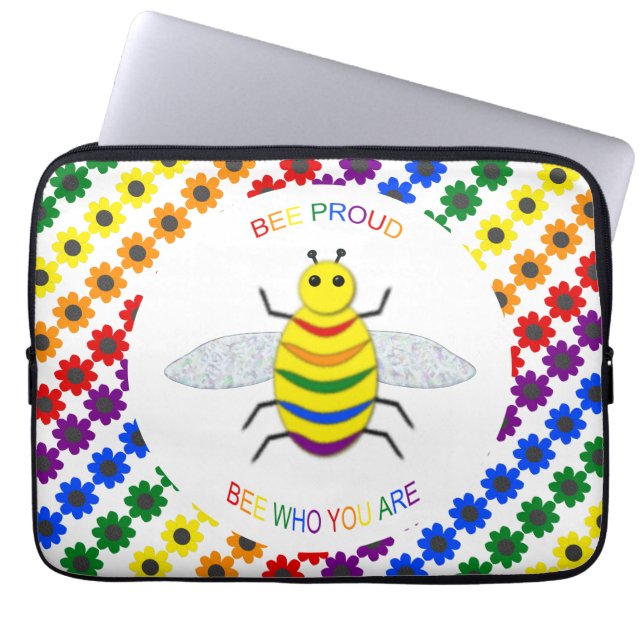 Cute LGBT Proud Rainbow Bee en Flowers Laptop Sleeve (Voorkant)