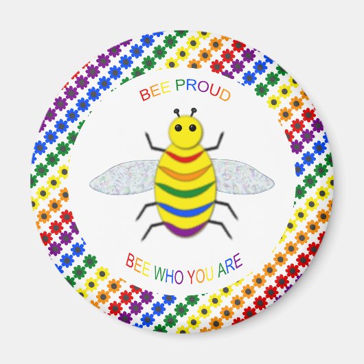 Cute LGBT Proud Rainbow Bee en Flowers Magneet (Voorkant)