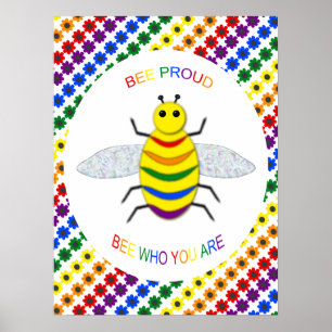 Cute LGBT Proud Rainbow Bee en Flowers Poster
