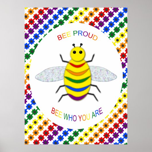 Cute LGBT Proud Rainbow Bee en Flowers Poster (Voorkant)