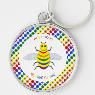 Cute LGBT Proud Rainbow Bee en Flowers Sleutelhanger