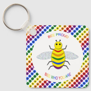 Cute LGBT Proud Rainbow Bee en Flowers Sleutelhanger