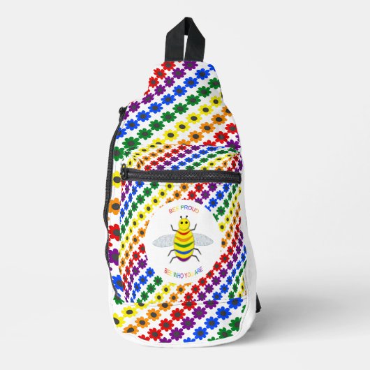 Cute LGBT Proud Rainbow Bee en Flowers Sling Bag (Voorkant)