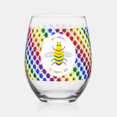 Cute LGBT Proud Rainbow Bee en Flowers Wijnglas Zonder Voet (Voorkant)