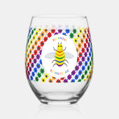 Cute LGBT Proud Rainbow Bee en Flowers Wijnglas Zonder Voet (Achterkant)