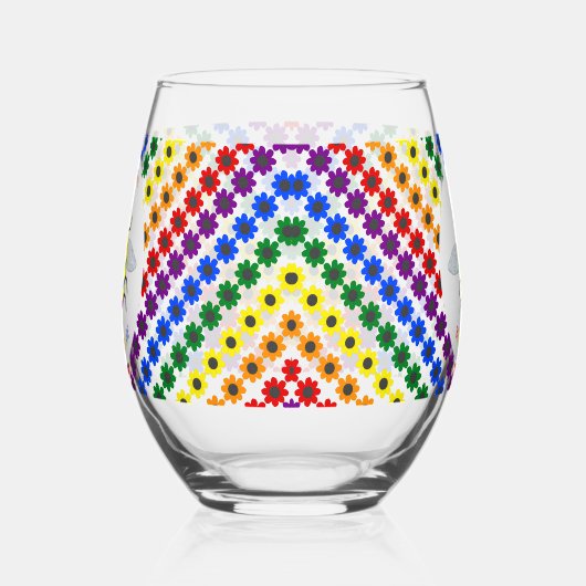 Cute LGBT Proud Rainbow Bee en Flowers Wijnglas Zonder Voet (Rechts)