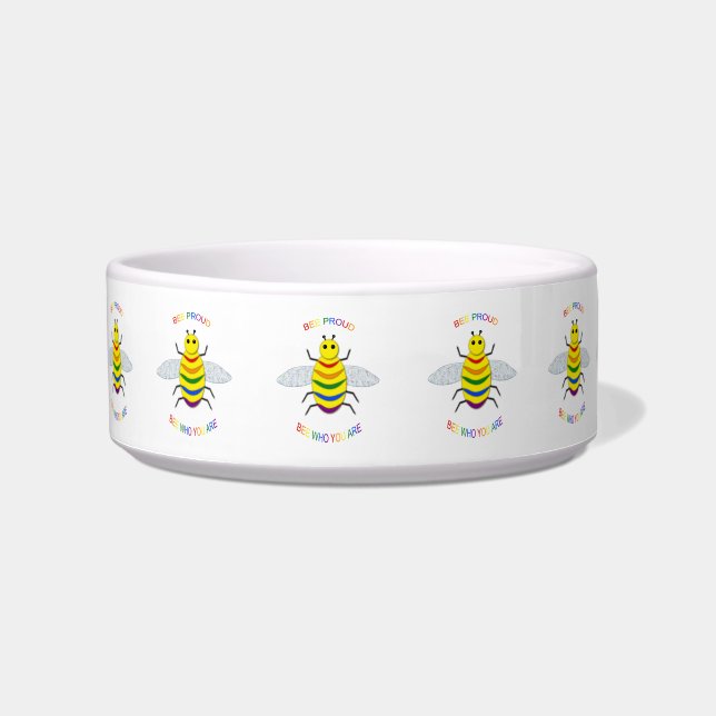 Cute LGBT Proud Rainbow Bee Voerbakje (Voorkant)