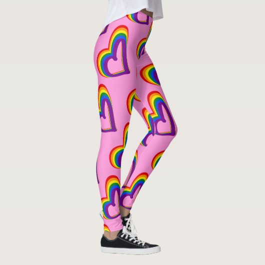 Cute LGBT Rainbow Flag Hearts Pattern Gay Pride Leggings (Rechts)
