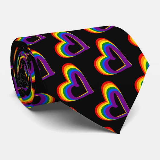 Cute LGBT Rainbow Flag Hearts Pattern Gay Pride Stropdas (Opgerold)