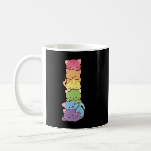 Cute LGBT Rainbow Gay Pride Flag Kawaii Cat Pile A Koffiemok (Links)