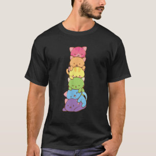 Cute LGBT Rainbow Gay Pride Flag Kawaii Cat Pile A T-shirt