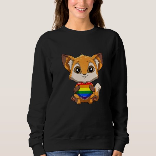 Cute LGBTQ Pride Rainbow Heart Fox Hugging LGBTQ H Trui (Voorkant)