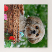 Cute Lhasa Apso Dog in mandje Puzzle Legpuzzel (Horizontaal)