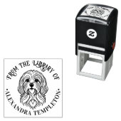 Cute Lhasa Apso Hond Kop Bibliotheek Boek Naam Zelfinktende Stempel (In situ)