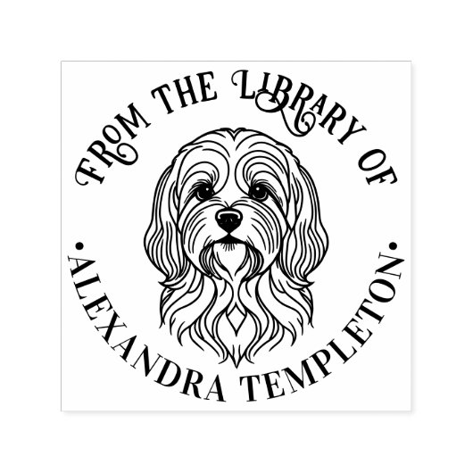 Cute Lhasa Apso Hond Kop Bibliotheek Boek Naam Zelfinktende Stempel (Design)