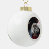 Cute lhasa apso puppy at Christmas b Keramische Bal Ornament (Links)