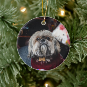 Cute lhasa apso puppy met kerstmis b keramisch ornament
