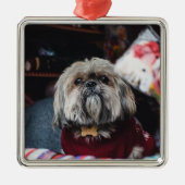 Cute lhasa apso puppy met kerstmis b metalen ornament (Voorkant)