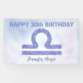 Cute Libra Custom Paars Happy Birthday Party Spandoek (Horizontaal)