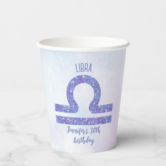 Cute Libra Sign Custom Paars Birthday Party Papieren Bekers (Achterkant)