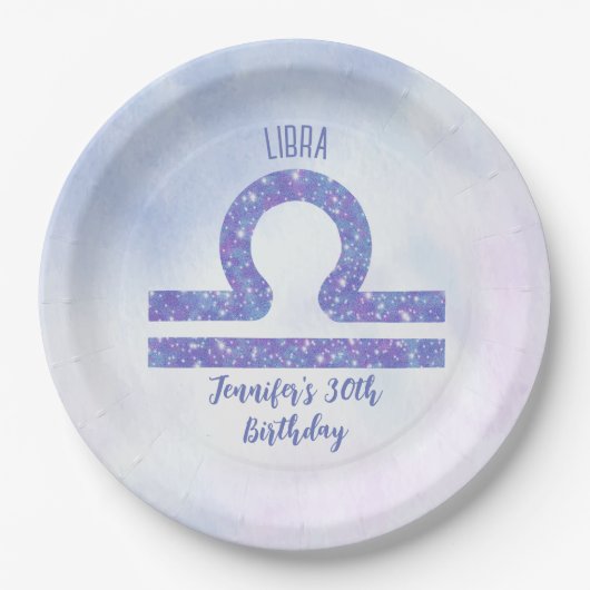 Cute Libra Sign Custom Paars Birthday Party Papieren Bordje (Voorkant)
