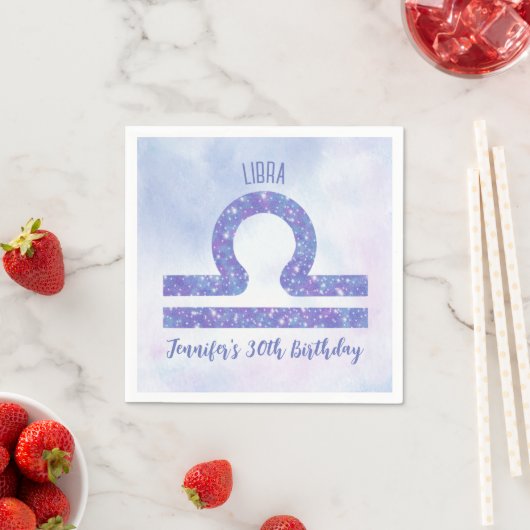 Cute Libra Sign Custom Paars Birthday Party Servet (Insitu)