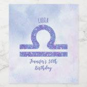 Cute Libra Sign Custom Paars Birthday Party Wijn Etiket (Enkel label)