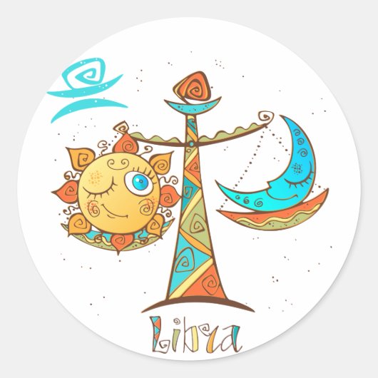 Cute Libra Sun en Moon Scales Ronde Sticker (Voorkant)