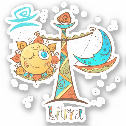 Cute Libra Sun en Moon Scales Sticker (Voorkant)