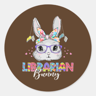 Cute Librarian Bunny Reading Book Lover Happy Ronde Sticker