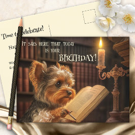 Cute Library Yorkshire Dog Birthday Briefkaart