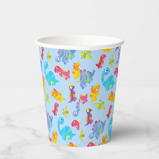 Cute Licht Pastelblauwe Baby Dinosaurus Verjaardag Papieren Bekers (Rechts)