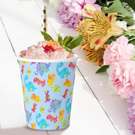 Cute Licht Pastelblauwe Baby Dinosaurus Verjaardag Papieren Bekers