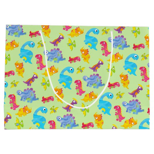 Cute Lichte Pastelgroene Baby Dinosaur Verjaardag Groot Cadeauzakje (Achterkant)