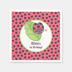 Cute Lieveheersbeestje Op Blad Meisjes Verjaardags Servet