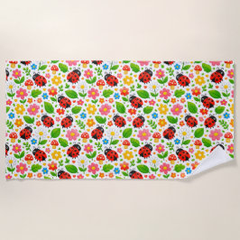 Cute Lieveheersbeestjes en Bloemen voor Kinderdeco Strandlaken