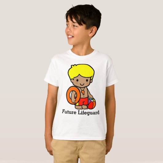 Cute Lifeguard boy met Lifesaver en Beach ball T-shirt (Voorkant volledig)