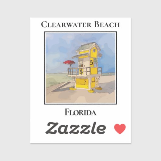 Cute Lifeguard Tower, Clearwater Beach Florida Sticker (Vel)