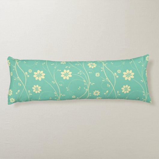 Cute Light Beige & Green Delicate Floral Pattern Lichaamskussen (Achterkant)
